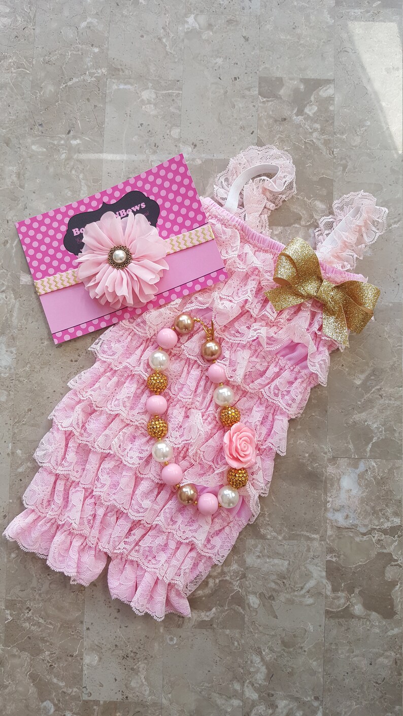 Lace Embellished Petti Romper & Headband main image 1