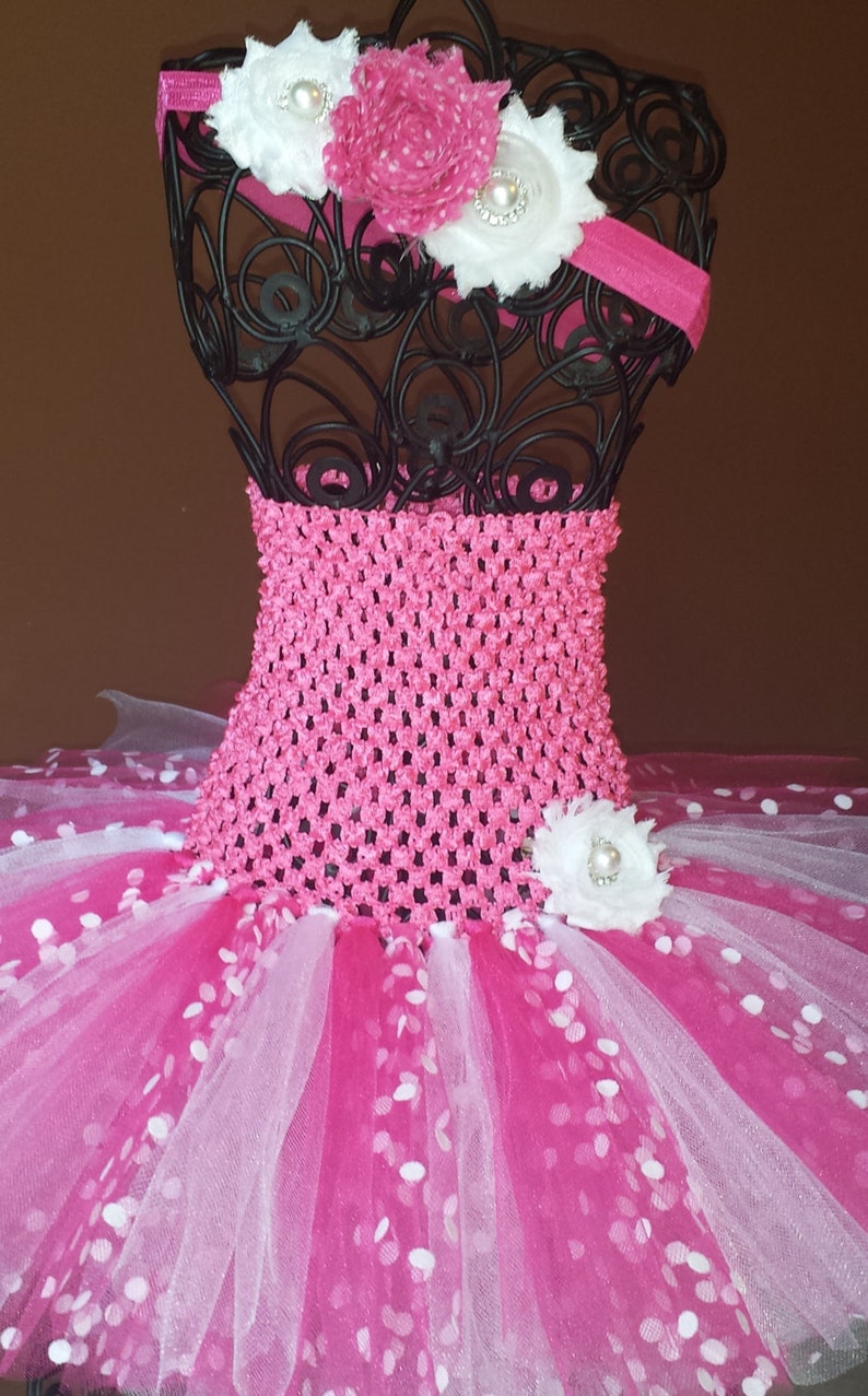 Pink White & Pink with White Dots Tutu Dress,baby tutu dress Birthday flower girl,tulle,ballerina,photo prop, infant,smash cake set, toddler image 3