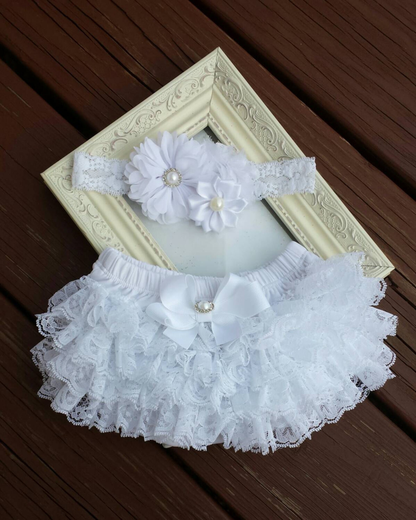 Beautiful White Lace Headband and Bloomers Set Birthday Etsy