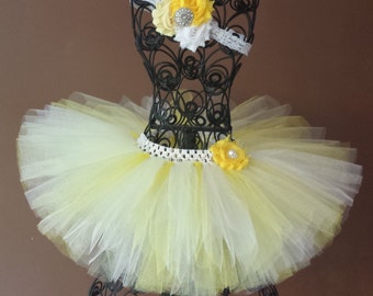 Yellow and white tutu, Tutu,tulle, birthday, flower girl, Newborn Tutu, Baby Tutu,Infant Tutu, Ballerina, Baby Girl Tutu, costume