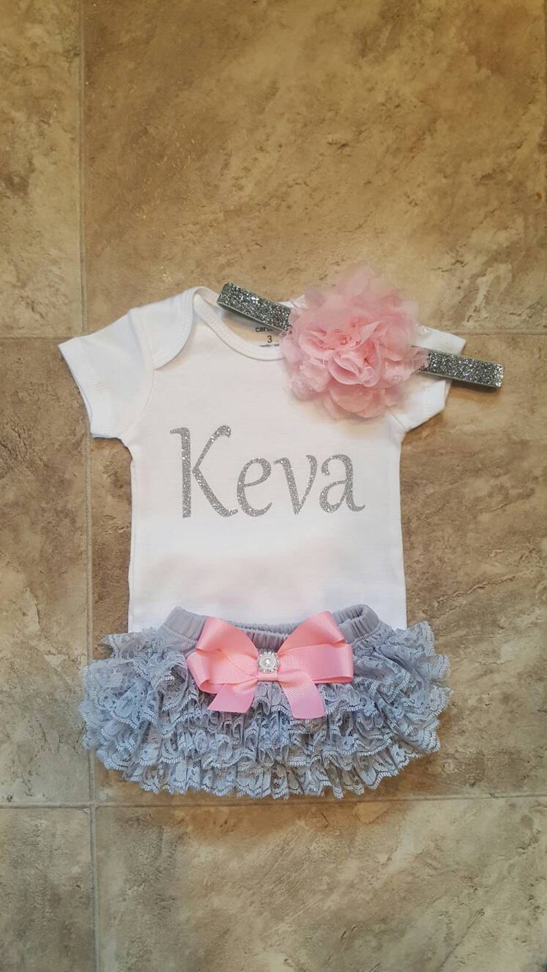 Silver Glitter Vinyl With Personalized Name Bodysuit Gray and Etsy
