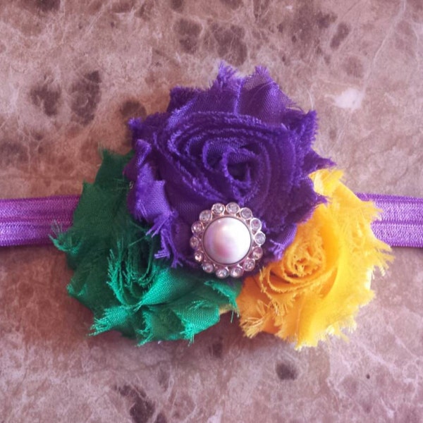 MARDI GRAS shabby hoofdband, pasgeboren hoofdband, zuigeling hoofdband, peuter hoofdband, meisjes hoofdband