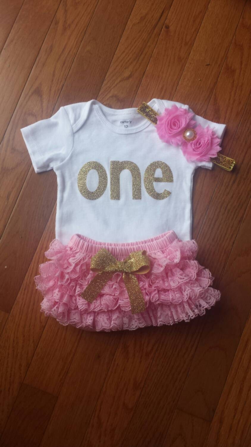 Ready to Ship Gold Glitter Vinyl Bling ONE Onesie