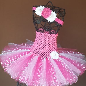 Pink White & Pink with White Dots Tutu Dress,baby tutu dress Birthday flower girl,tulle,ballerina,photo prop, infant,smash cake set, toddler image 5