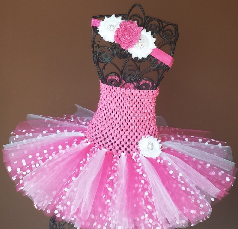 Pink White & Pink with White Dots Tutu Dress,baby tutu dress Birthday flower girl,tulle,ballerina,photo prop, infant,smash cake set, toddler image 5