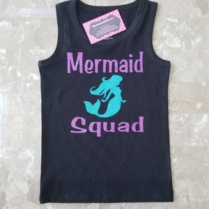 Adorable Mermaid Squad" réservoir noir ou chemise à manches courtes SIZE 2t à 12/14 tout-petit, petite fille, fille
