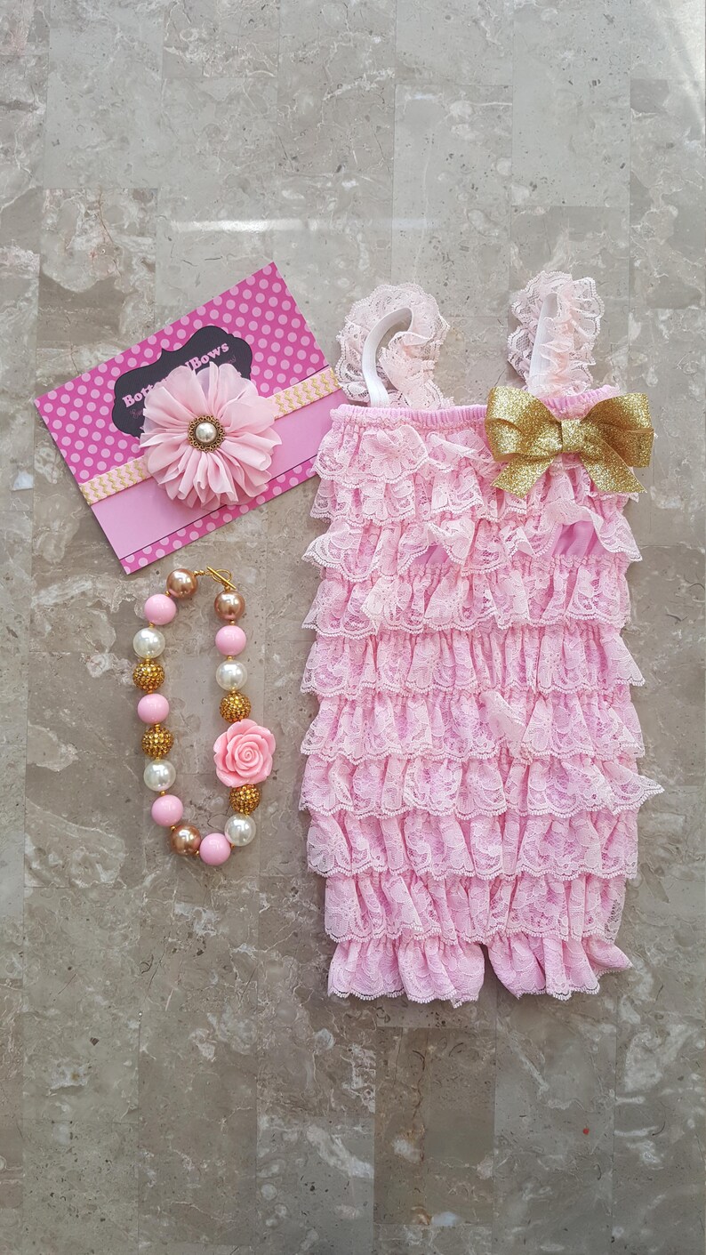 Lace Embellished Petti Romper & Headband