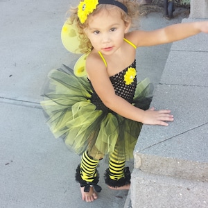 Complete Bumblebee Tutu Dress headband Wings & Legwarmers complete Costume,smash cake outfit,Birthday,  Halloween,photo prop,infant, baby,