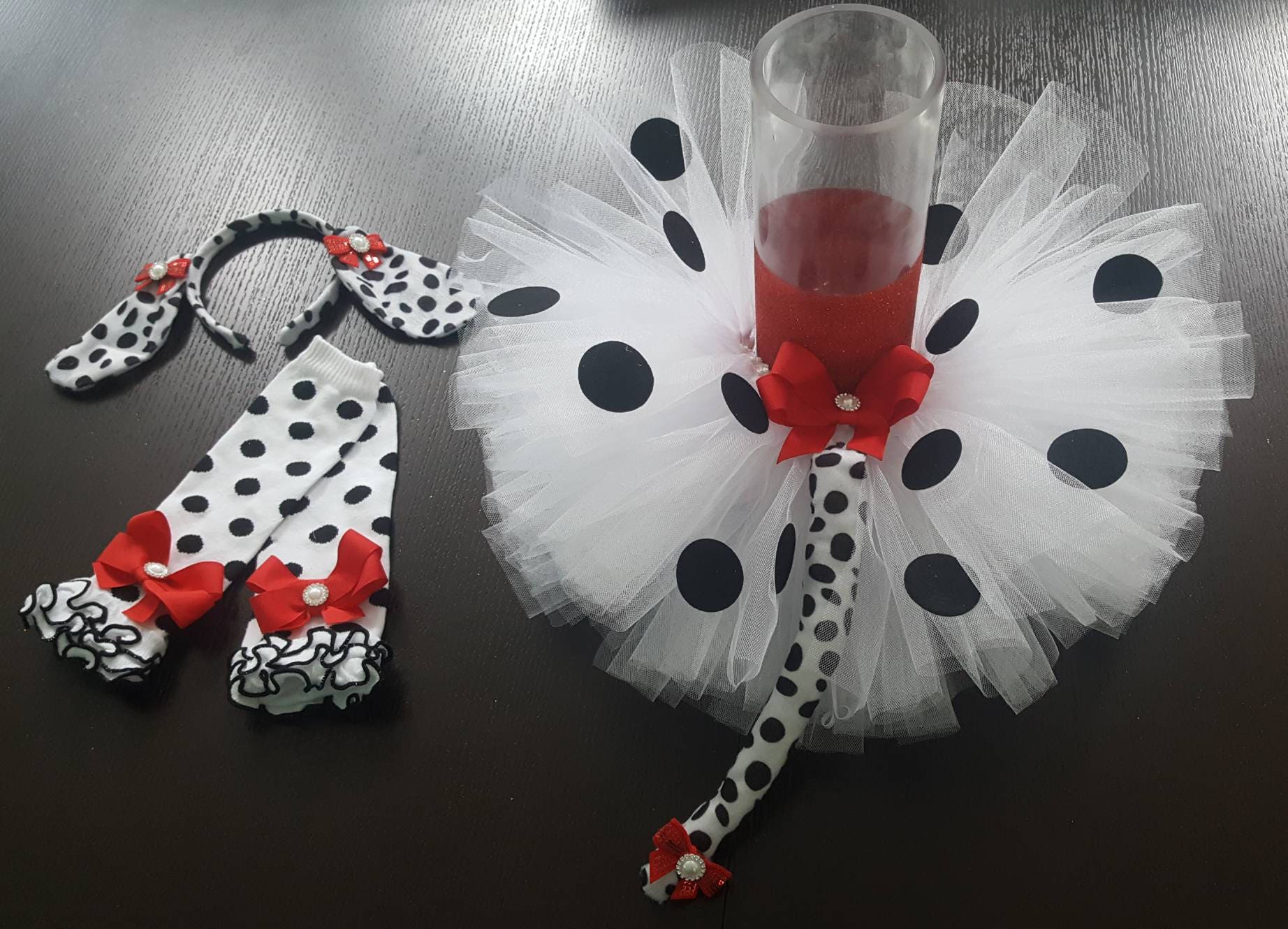 Adorable Dalmatian Tutu, Headband/Ears, Tail & Leg warmers Costume, inf...