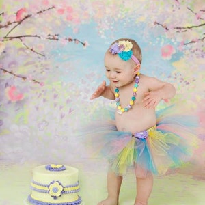 Lavender Yellow Aqua & Pink Tutu and Shabby Headband Set, Tutu and headband set, flower girl,smash cake outfit Ballerina, baby tutu,birthday
