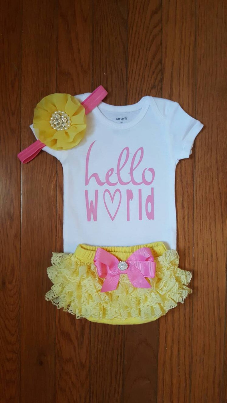Gold Glitter Vinyl hello World Onesie Yellow and Etsy