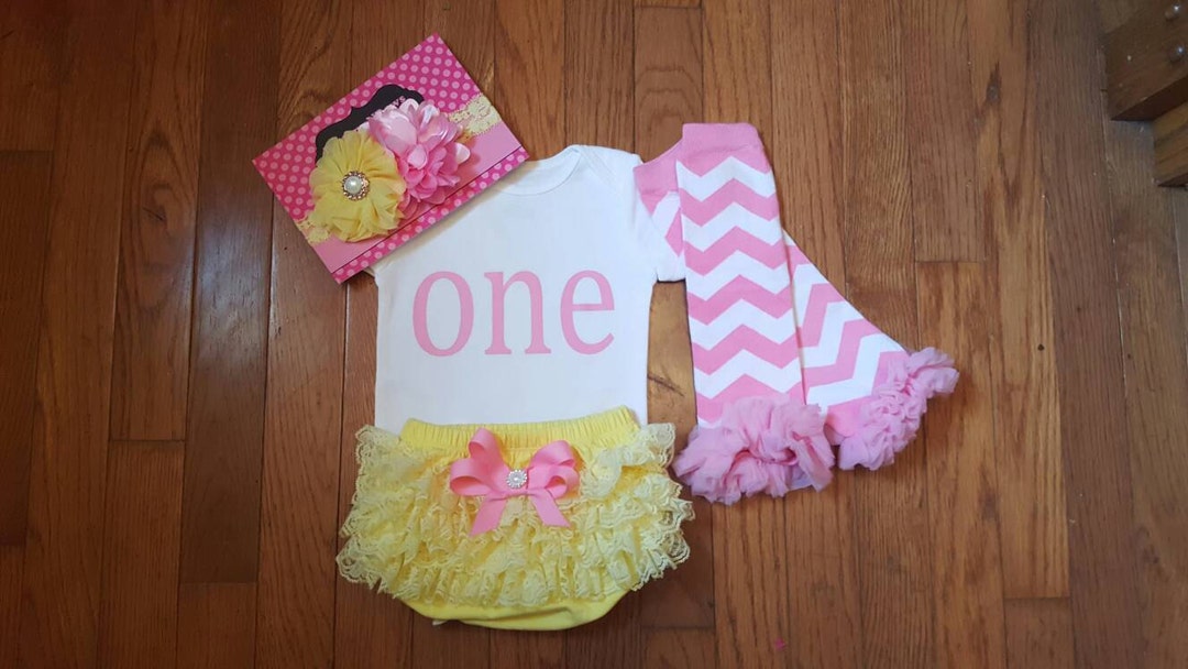 SALE Bubblegum Pink Vinyl one Bodysuit , Yellow Lace Bloomers, Leg