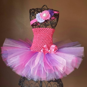 Pink, Lilac Fushcia & Purple Tutu Dress and Headhand Set,Birthday,flower girl,ballerina,photo prop,costume, infant, baby, toddler, girl