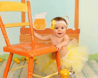 Yellow & White tutu and headband set, tutu with matching chiffon shabby chic headband set,flower girl, smash cake outfit,Ballerina, birthday