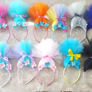 TROLLS HAIR HEADBAND! Poppy Headband, Branh Headband, troll hair, Tulle headband