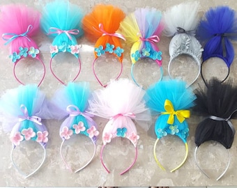 TROLLS HAIR HEADBAND! Poppy Headband, Branh Headband, troll hair, Tulle headband