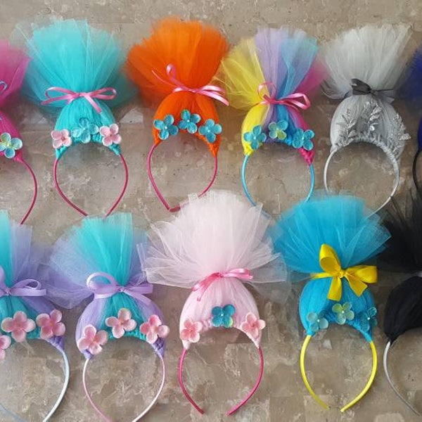 ¡Diadema para el pelo de TROLLS! Diadema de amapola, diadema de rama, pelo de troll, diadema de tul