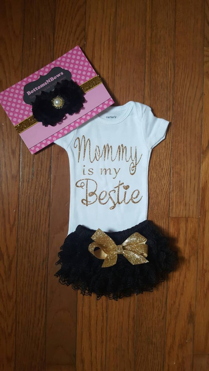 Gold Glitter Vinylmommy is My Bestie onesie Lace Etsy