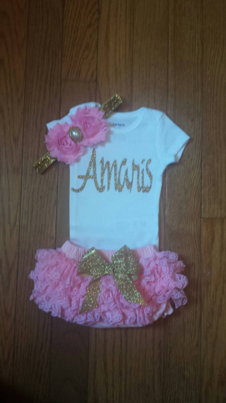 Gold Glitter Vinyl Bling With Personalized Name Onesie Lace Etsy