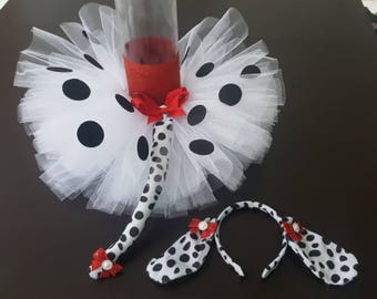 Dalmatian Tutu, headband/ears, and tail costume for infants, toddlers, girls, Halloween costume, birthday tutu set