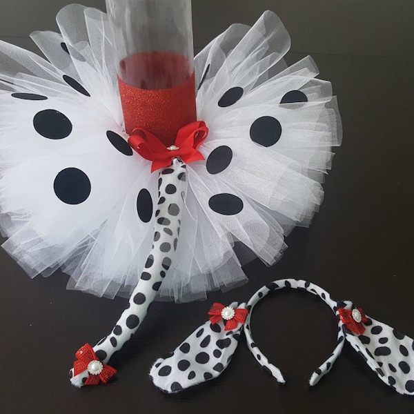 Dalmatian Tutu, headband/ears, and tail costume for infants, toddlers, girls, Halloween costume, birthday tutu set