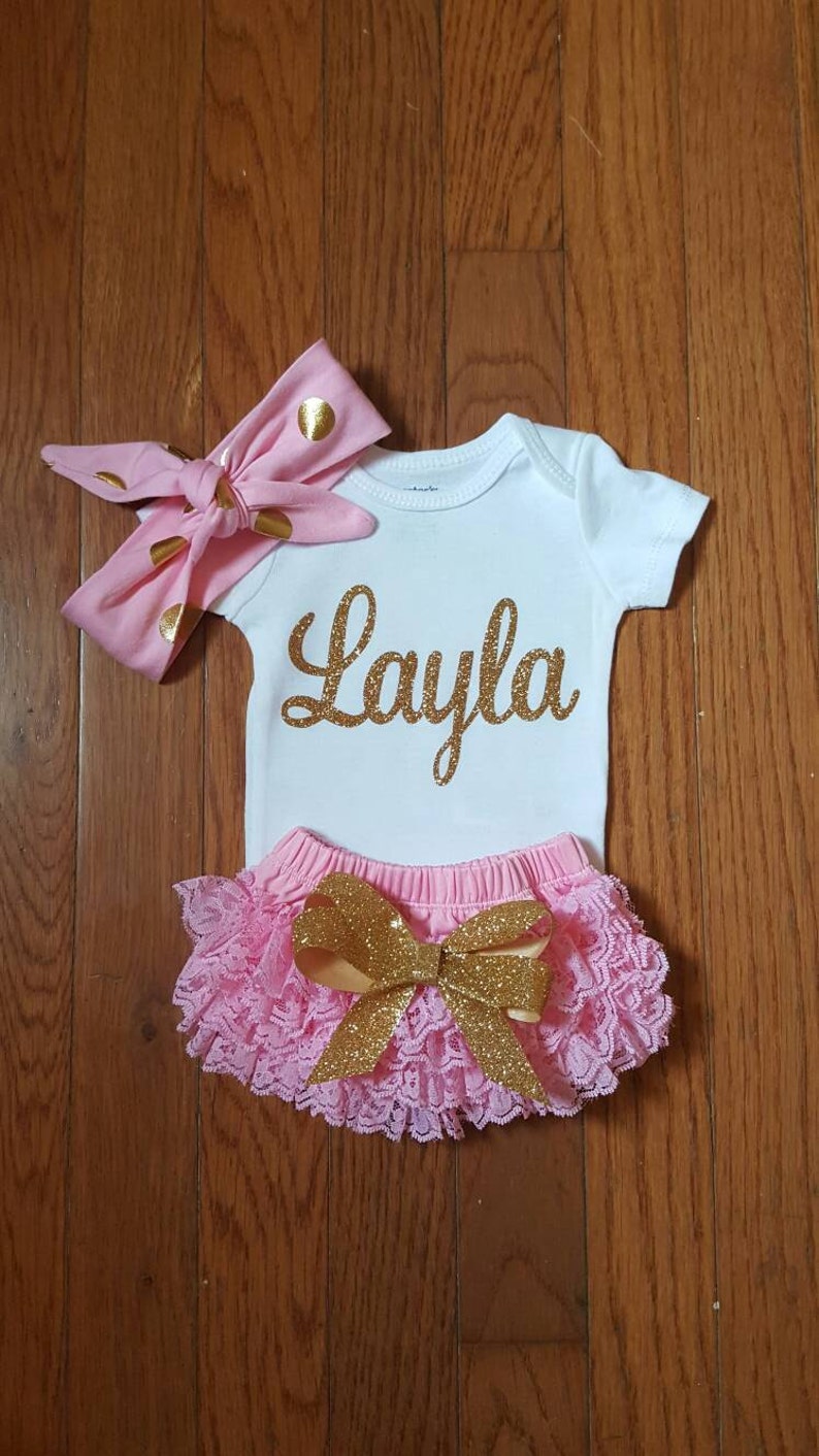 Gold Glitter Vinyl Bling With Personalized Name Onesie Lace Etsy