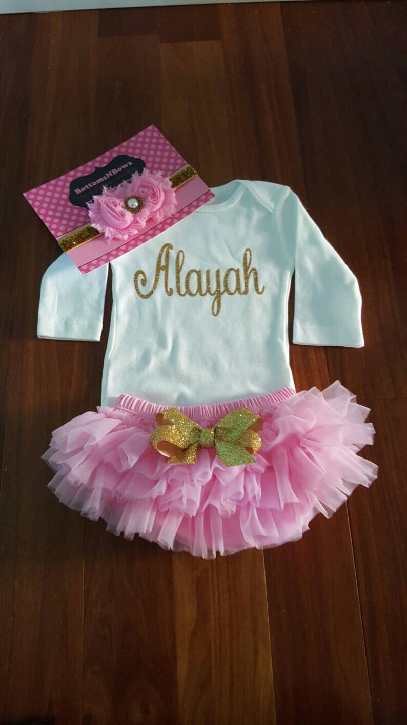 Gold Glitter Vinyl With Personalized Name Onesie Chiffon Tutu Etsy
