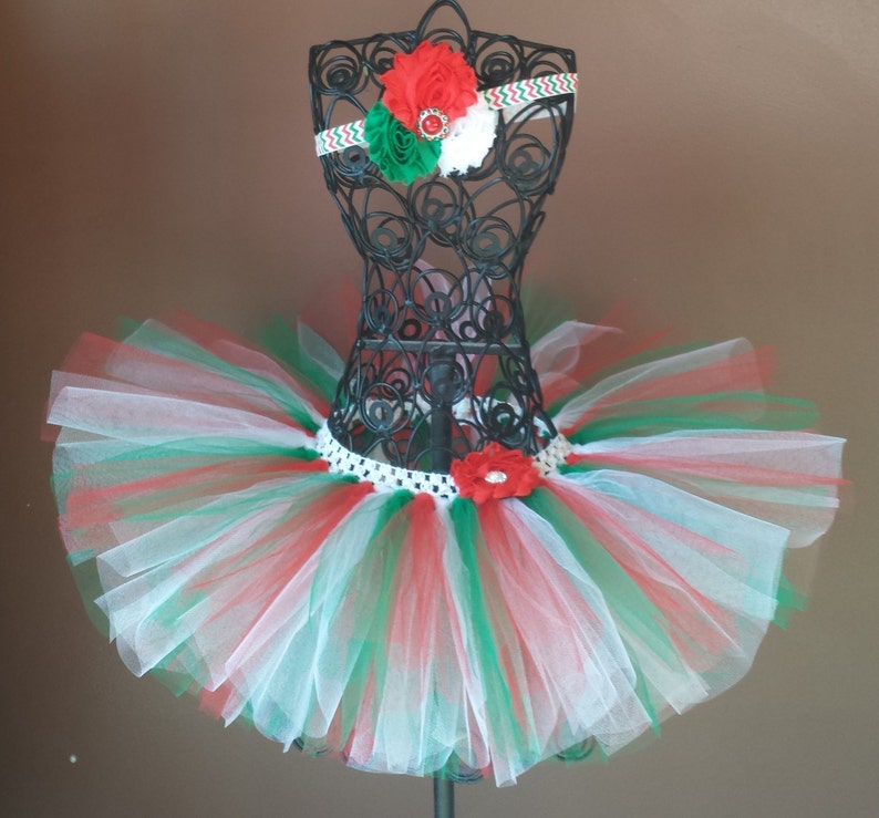 SALE Christmas Red  White and Green tutu and headband set  image 1