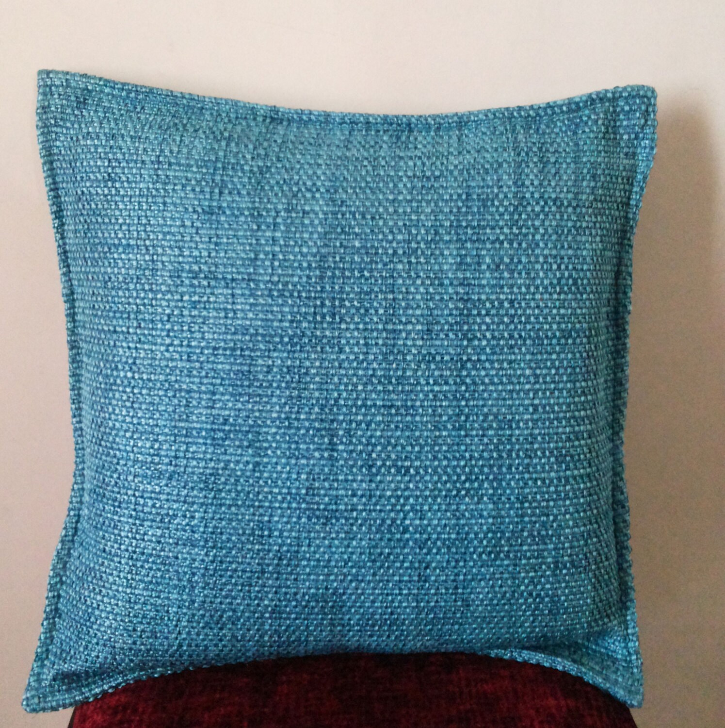 Decorative Blue Throw Pillow 18x18 Cotton Textured Throw Etsy