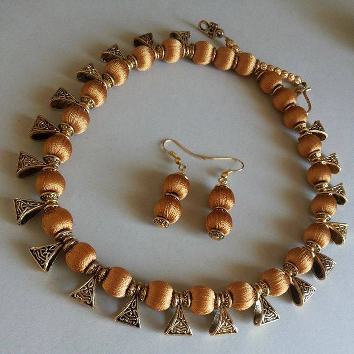Golden Silk Thread Wrapped Necklace and Earrings Jewelry Set Etsy