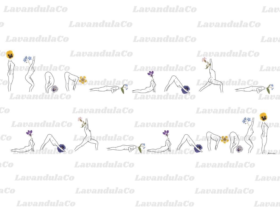Sun Salutation B Yoga Feminist 8 X 10 Print Handmade Print Dried Flower
