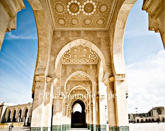 Casablanca Morocco, Mosque print, Morocco Photography, Gold decor, Morocco wall art, Morocco Travel Decor, Architecture print, Morocco Print