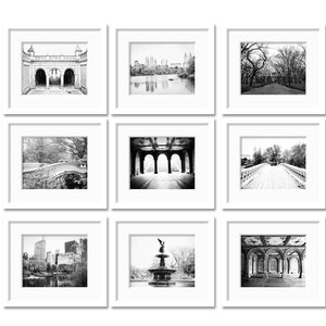 New York City Print set, Central Park Photos, Set of 9, Black and White, New York Photography, Architectural Prints, Central Park Wall Art image 1