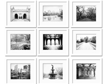 New York City Print set, Central Park Photos, Set of 9, Black and White, New York Photography, Architectural Prints, Central Park Wall Art