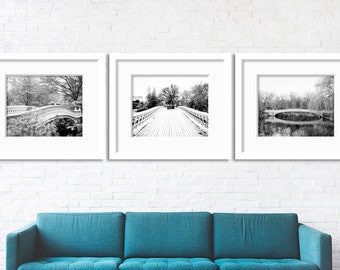 Bow Bridge photos SALE Central Park Prints New York photography Set of 3 photos New York City Prints Central Park Photos Black and White 5x7