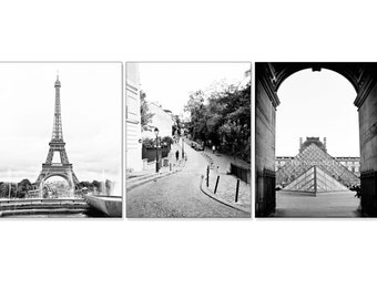 Paris wall art, Travel Photography, black and white art, canvas travel decor, Paris prints, Travel Prints, Paris decor, Set of 3 art prints