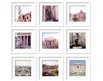 Rome Italy Wall Art, Rome photography, Italy Set of Prints, Rome travel decor, Set of 9 Square Photos, Colosseum, Pantheon, Trevi Fountain