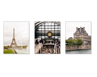 Paris set of 3 wall art prints, Musee d'Orsay, Eiffel Tower photo, Paris photography print set, Paris France travel decor, Architecture Art