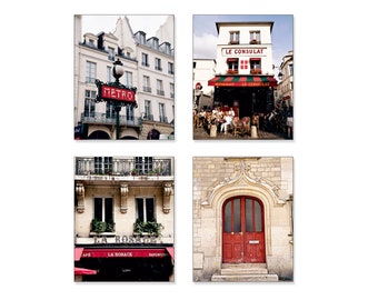 Architecture Wall Art, Paris Travel Decor, Paris Photography, Red Wall Art, Travel Wall Art, Set of 4 Prints, Canvas Print, Set of 4 Prints