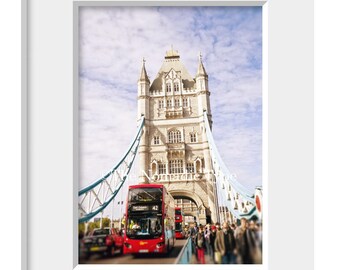 London Bridge Print, Europe Photography, Tower Bridge Photo, Double Decker Red Bus, London Home Decor, Travel Art Print, Architecture Print