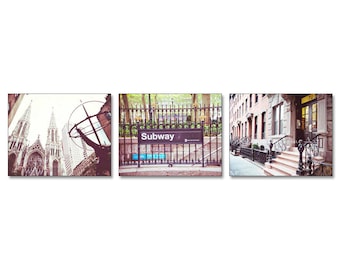 NYC Print Set, Travel Decor, Set of 3 Prints, New York Pictures, Travel Home Decor, New York City Decor, New York City Print, 11x14 Wall Art