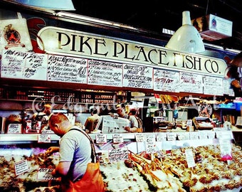 Pike Place Fish Market Photo Pike Place Market Print Seattle Photography Seattle Print Fish Market Print Pike Place Photo Seattle Wall Art