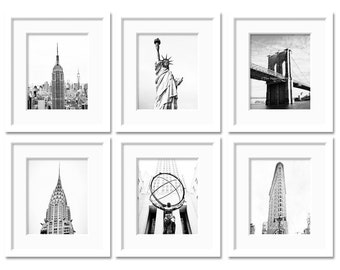 New York City Architecture Prints, Set of 6 Prints, New York Photography, Flatiron Building, Brooklyn Bridge, Empire State Building, NYC Art