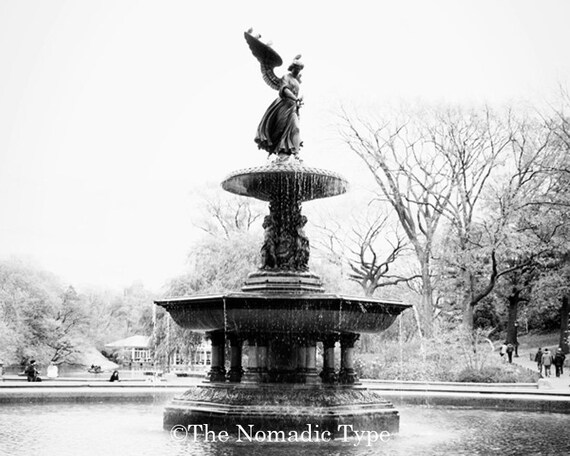 Vintage photograph of Bethesda Fountain, Central Park, New York City  Solid-Faced Canvas Print