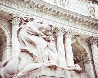 New York City Print, New York Public Library Print, Library Wall Print, Lion Statue, NYC Wall Art, Architecture Photo, NYC Public Library