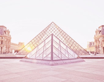 Paris Louvre Photography, Louvre Pyramid Print, Paris France Wall Art Photo, French Wall Decor, Paris Architecture Print, Paris Gift for her