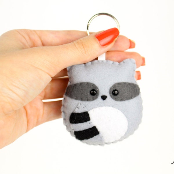 Porte-clés RACCOON, ours lave-linge en feutre, ami cadeau d’anniversaire pour lui, pour elle, les amoureux des animaux ressentis, kawaii keychain senti