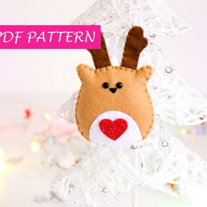 Reindeer PDF pattern, Christmas ornament reindeer, felt pattern diy felt decoration, make your own, craft plush pattern easy beginner sewing