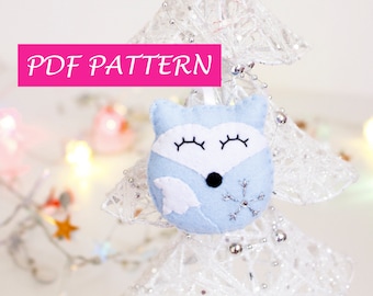 Fox pattern christmas ornament, PDF, make your ornament, felt fox baby blue with snowflake, hand sewing tutorial, christmas tree, home decor