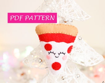 Pdf felt pattern, Pizza ornament Christmas, felt food pattern, soft toy, pizza lover gift, original ornament, pizza party sew your own